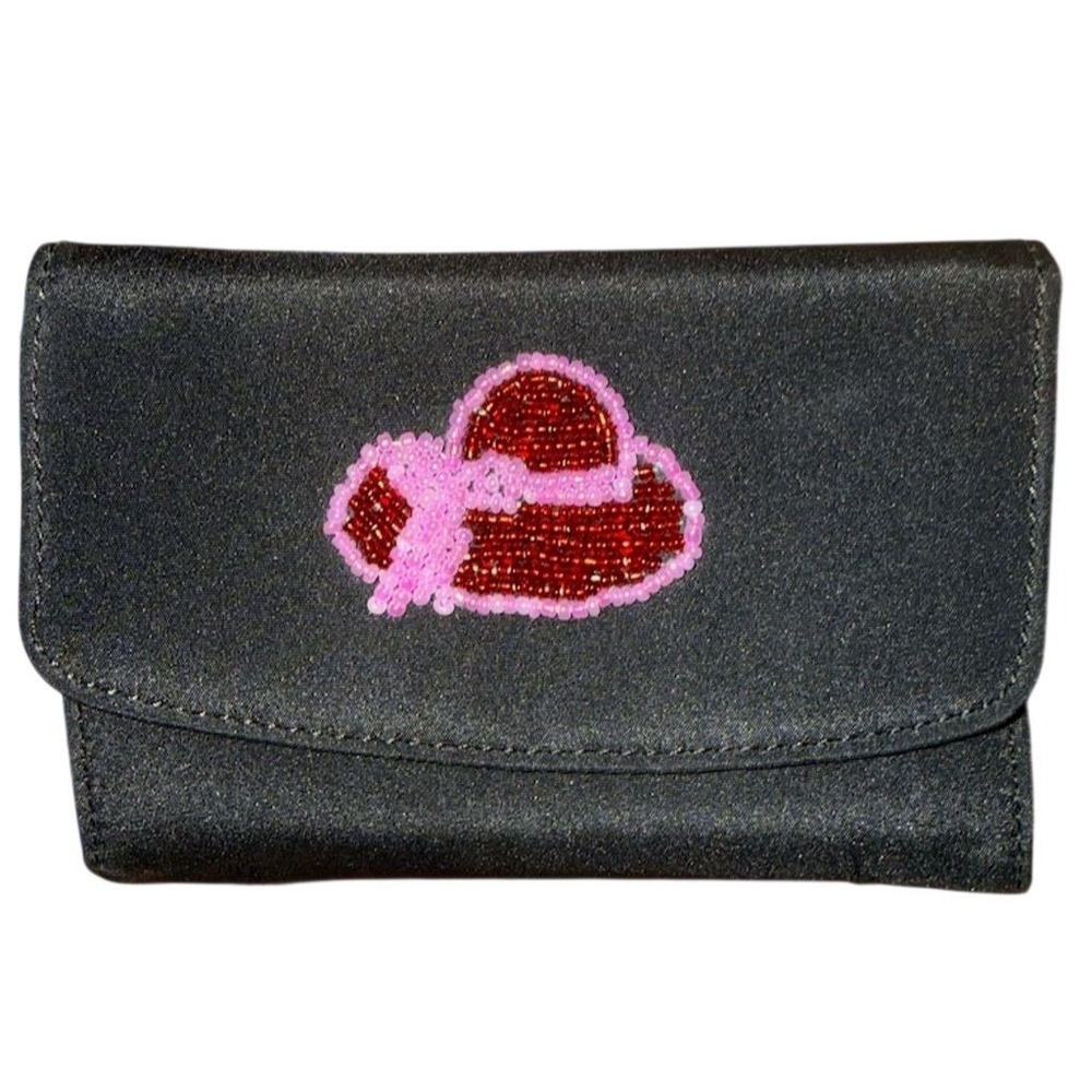 Red Hat Society Women's Beaded Coin Wallet Black Credit Card Holder kiss change